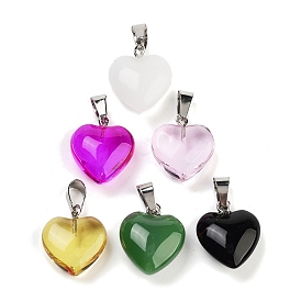 Glass Pendants, with Stainless Steel & Iron Findings, Heart