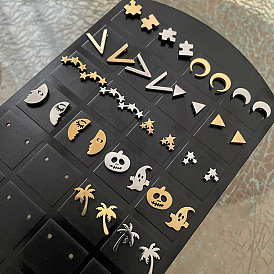 Stylish Asymmetric Puzzle Earrings with Star, Moon, Pumpkin and Ghost Designs