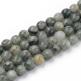 Brins de perles de jaspe de ligne verte naturelle, facette, ronde