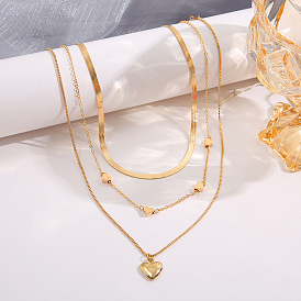 Minimalist Collar Necklace Set with Snake Chain and Heart Pendant for Women