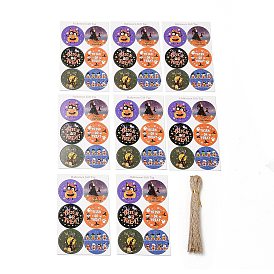 Paper Round Hanging Tags Candy Box Cookies Bag Message Cards for Halloween, with Jute Rope