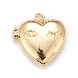 Brass Locket Pendants, Photo Frame Charms for Necklaces, Lead Free & Cadmium Free, Heart with Eye