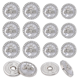 14 pièces 2 styles boutons à tige en résine, avec les accessoires de strass en alliage, plat rond avec des abeilles, 1-trou