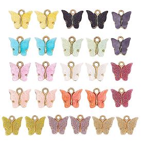 26pcs 13 Style Alloy Pendants, with Resin and Glitter Powder, Vintage Alloy Acrylic Charm,  Butterfly