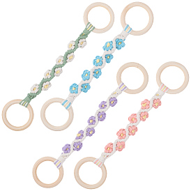 4 шт. 4 вешалка для полотенец из хлопчатобумажной нити, цвет ромашка, с деревянными кольцами-крючками