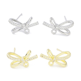 Левая и правая фурнитура для сережек-гвоздиков из латуни с прозрачным кубическим цирконием, без кадмия, без никеля и без свинца, с петлей, бантом