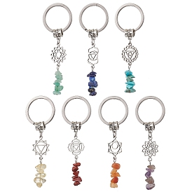 Natural Red Jasper Red Aventurine Citrine Green Aventurine Lapis Lazuli Amethyst & Synthetic Turquoise Keychain with Alloy Finding and 304 Stainless Steel Split Key Ring