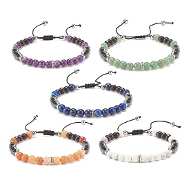 Natural Gemstone & Synthetic Hematite Braided Bead Bracelet for Women