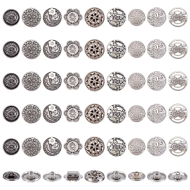 54 шт. 9 стили пуговицы из цинкового сплава с хвостовиком, 1-луночное, плоско-круглые