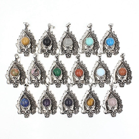 Gemstone Big Pendants, Antique Silver Tone Brass Skull Charms