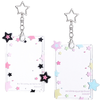 2Pcs 2 Colors Acrylic Name Card Holders, with Star Metal Clasp, Rectangle with Star