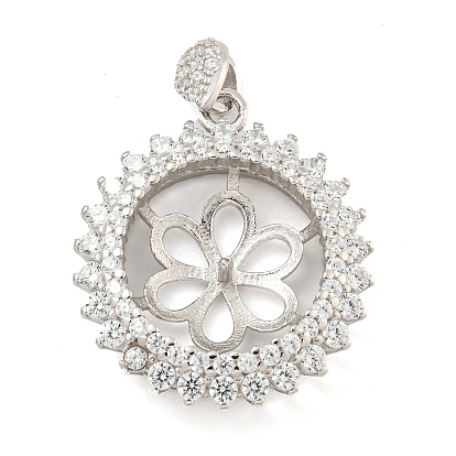 925 Sterling Silver Micro Pave Cubic Zirconia Peg Bails, Flat Round