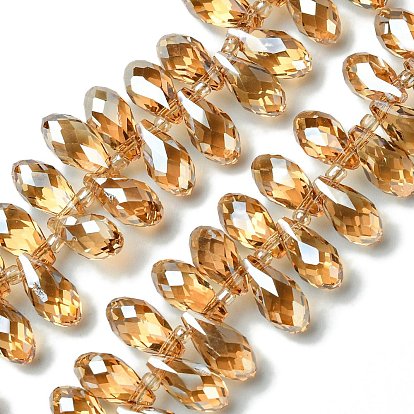 Прозрачные стеклянные бусины гальваническим пряди, гальваническое покрытие, граненые, слеза