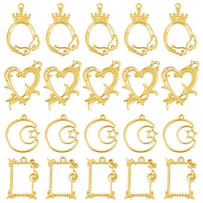 20шт 4 стили сплав эмаль оправы, подвески с открытой рамкой, для diy уф смолы, эпоксидная смола, Прессованные цветочные украшения, сердце и яйцо и плоский круглый, разнообразные