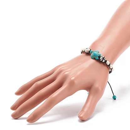 2 pcs 2 couleur synthétique turquoise (teint) tortue & magnésite & océan blanc jade (teint) ensemble de bracelets de perles tressées, bijoux en pierres précieuses pour femmes