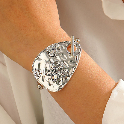 Браслеты из текстурированного цинкового сплава, Эластичные браслеты из дисковых бусин для женщин, слезинка с цветочным узором