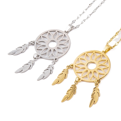Red tejida con plumas 201 Collares colgantes bohemios de acero inoxidable para mujer