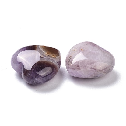 Natural Amethyst Heart Love Stone, Pocket Palm Stone for Reiki Balancing