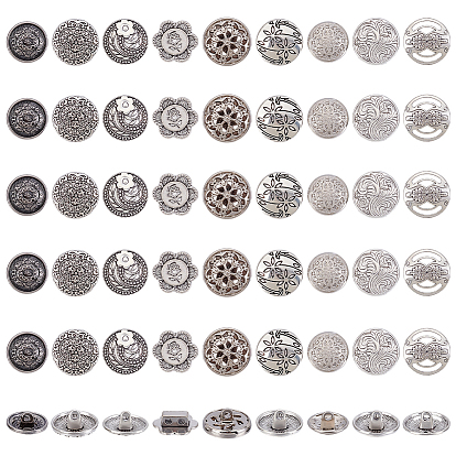 54 шт. 9 стили пуговицы из цинкового сплава с хвостовиком, 1-луночное, плоско-круглые