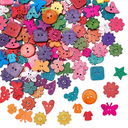 2-Hole Dyed Wooden Buttons, Flower