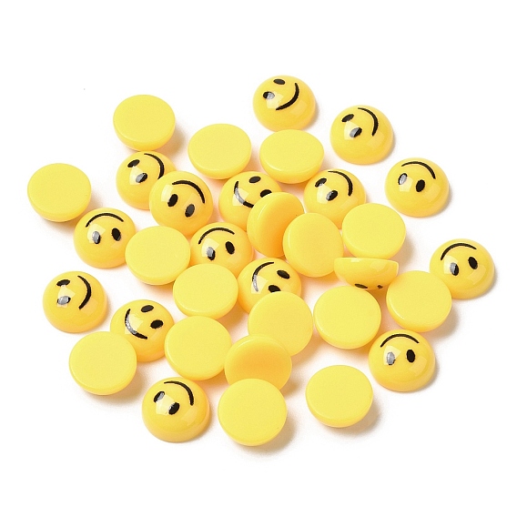 Opaque Resin Cabochons, Half Round with Smile Face