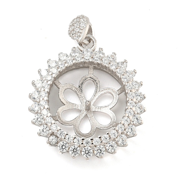 925 Sterling Silver Micro Pave Cubic Zirconia Peg Bails, Flat Round