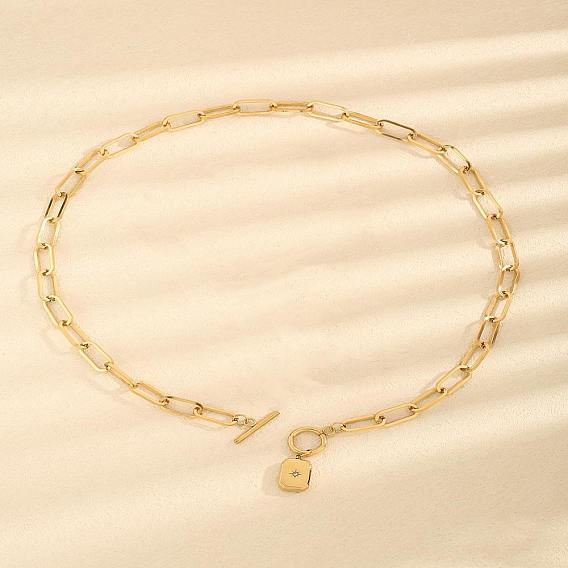 304 Женские подвески из нержавеющей стали с прозрачными кубическими циркониями в форме прямоугольника