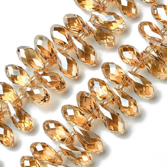 Прозрачные стеклянные бусины гальваническим пряди, гальваническое покрытие, граненые, слеза