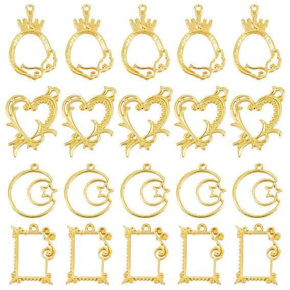 20шт 4 стили сплав эмаль оправы, подвески с открытой рамкой, для diy уф смолы, эпоксидная смола, Прессованные цветочные украшения, сердце и яйцо и плоский круглый, разнообразные