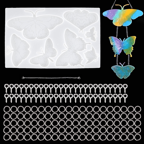 DIY Butterfly Wind Chime Making Kits, including Butterfly Molds, Iron Chains, Iron Jump Rings, Iron Eye Pins