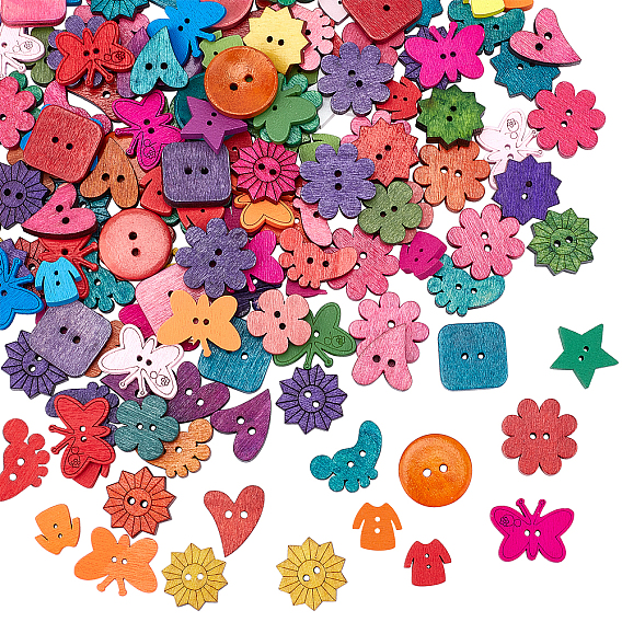 2-Hole Dyed Wooden Buttons, Flower