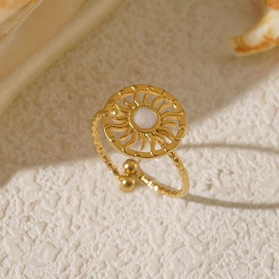 Регулируемые 304 манжеты из нержавеющей стали с открытыми кольцами, плоские круглые с солнцем, с эмалью