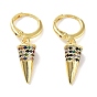 Golden Brass Dangle Leverback Earrings, with Cubic Zirconia, Cone