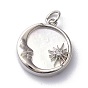 Rack Plating Brass Micro Pave Clear Cubic Zirconia Pendants, Cadmium Free & Lead Free, with Shell & Jump Ring, Long-Lasting Plated, Flat Round with Moon & Sun