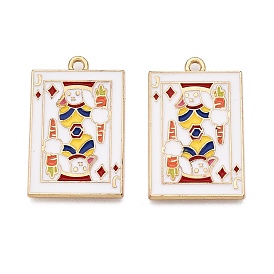 Rack Plating Alloy Enamel Pendants, Cadmium Free & Nickel Free & Lead Free, Light Gold, Playing Card Charm