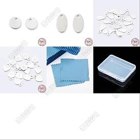 32Pcs 4 Styles 925 Sterling Silver Charms, Blank Charms, with Suede Fabric Square Silver Polishing Cloth
