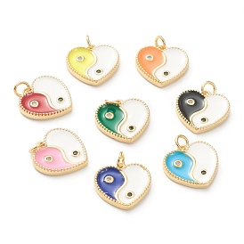 Brass Micro Pave Cubic Zirconia Pendants, with Enamel, Long-Lasting Plated, Real 18K Gold Plated, Heart with Yin Yang