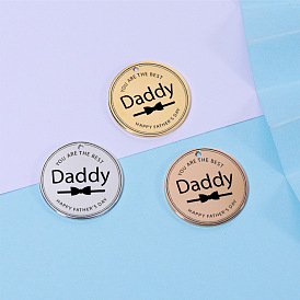 Father's Day Stainless Steel Pendants, Flat Round with Word Daddy Charm