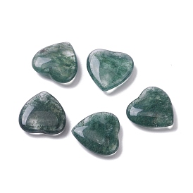 Glass Imitation Moss Agate Beads, No Hole/Undrilled, Heart