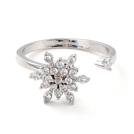 Вращающееся открытое кольцо со снежинкой для женщин, латунные кубические циркониевые кольца-спиннеры, регулируемое кольцо манжеты для снятия стресса