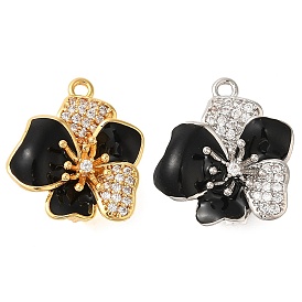 Brass Micro Pave Clear Cubic Zirconia with Black Enamel Fold Over Clasps, Flower