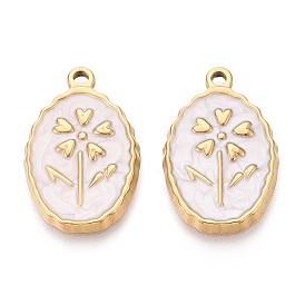 304 подвески из нержавеющей стали, с эмалью, овал с цветочной подвеской, реальный 18 k позолоченный, ионное покрытие (ip)