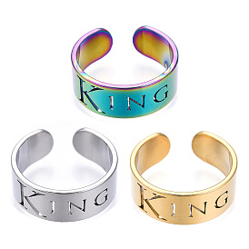 304 Stainless Steel Word King Open Cuff Ring for Women