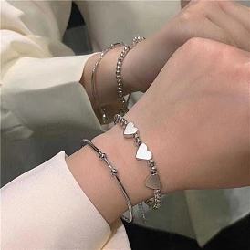 Chic Heart-shaped Bracelet Set for Women - 2 Pieces of Premium Peach Heart Charm Bracelets with Open Design
