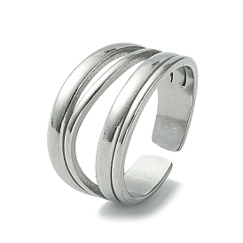 304 Stainless Steel Open Cuff Ring, Hollow Mutli Lines Ring