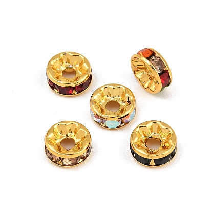 304 Stainless Steel Rhinestone Spacer Beads, Flat Round, Ion Plating(IP), Golden