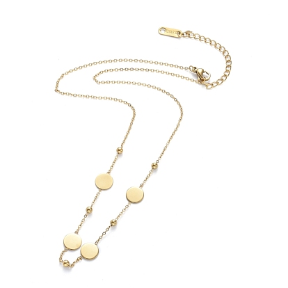 304 Stainless Steel Chain Necklaces, with Cable Chains and Round Beads, Flat Round