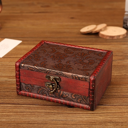 Joyeros rectangulares de madera y cuero pu, caja del tesoro del cofre de almacenamiento de bricolaje, con cierres de aleación, para los pendientes, Anillos, Esposas, 