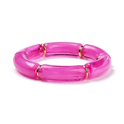 Acrylic Tube Beaded Stretch Bracelets, with Brass Beads