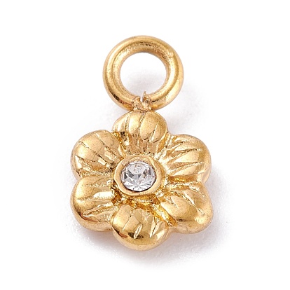 304 Stainless Steel Rhinestone Pendants, Flower